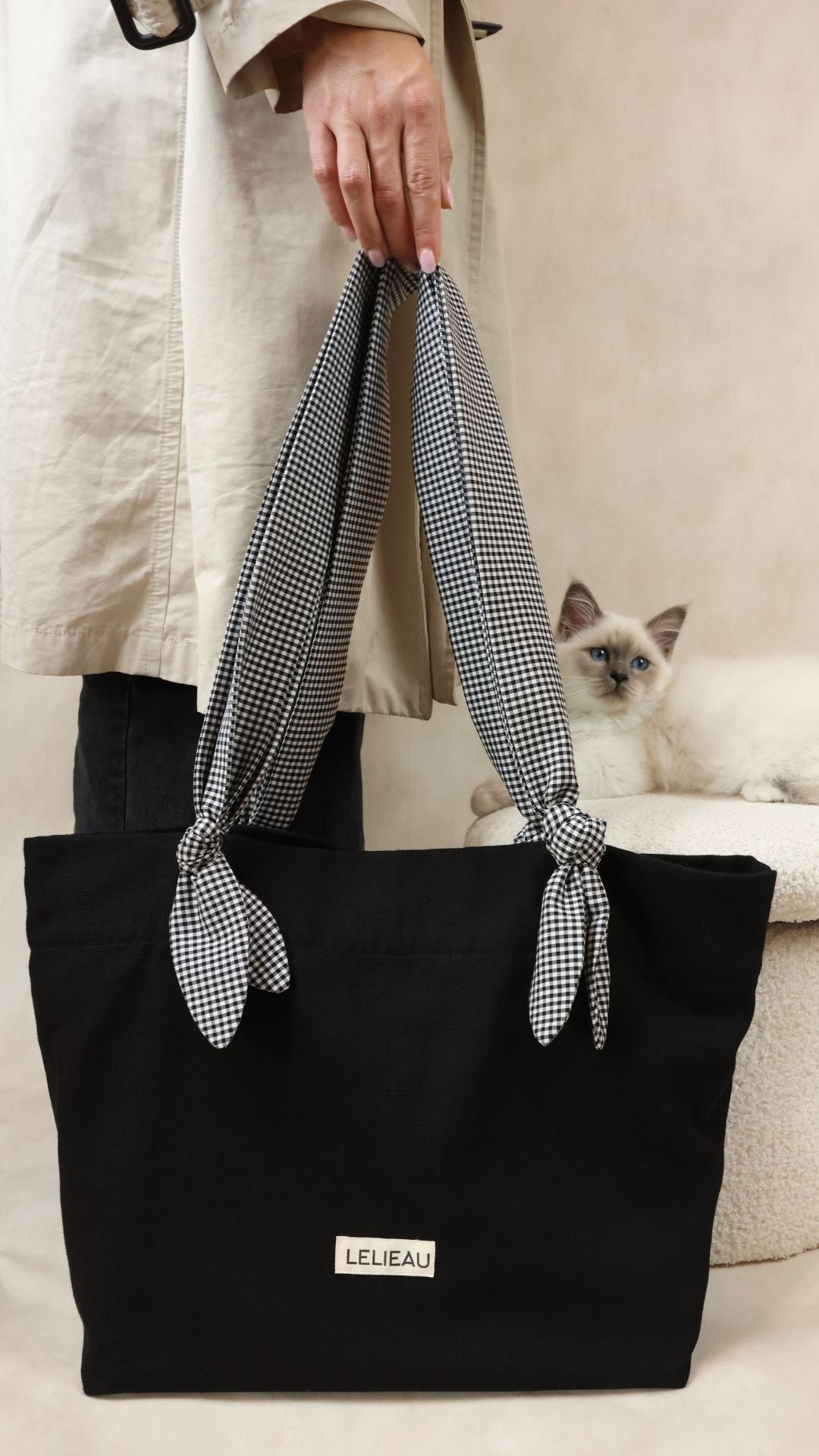 La paire de anses à noeuds - vichy noir et écru