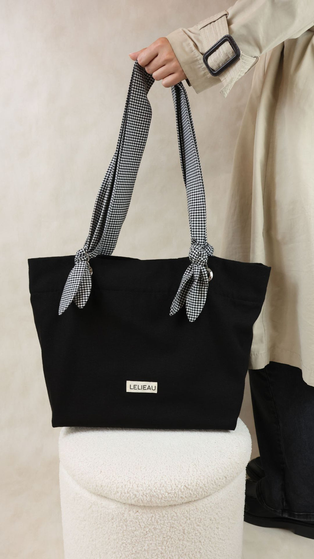 La paire de anses à noeuds - vichy noir et écru